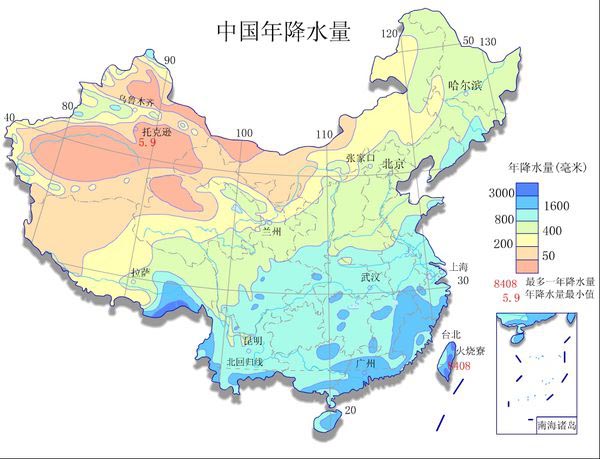 廣東法瑞納科技生產研發(fā)的共享雨傘|共享雨傘市場前景|共享雨傘盈利模式|國年降水量分布圖"中國年降水量分布圖.jpg"